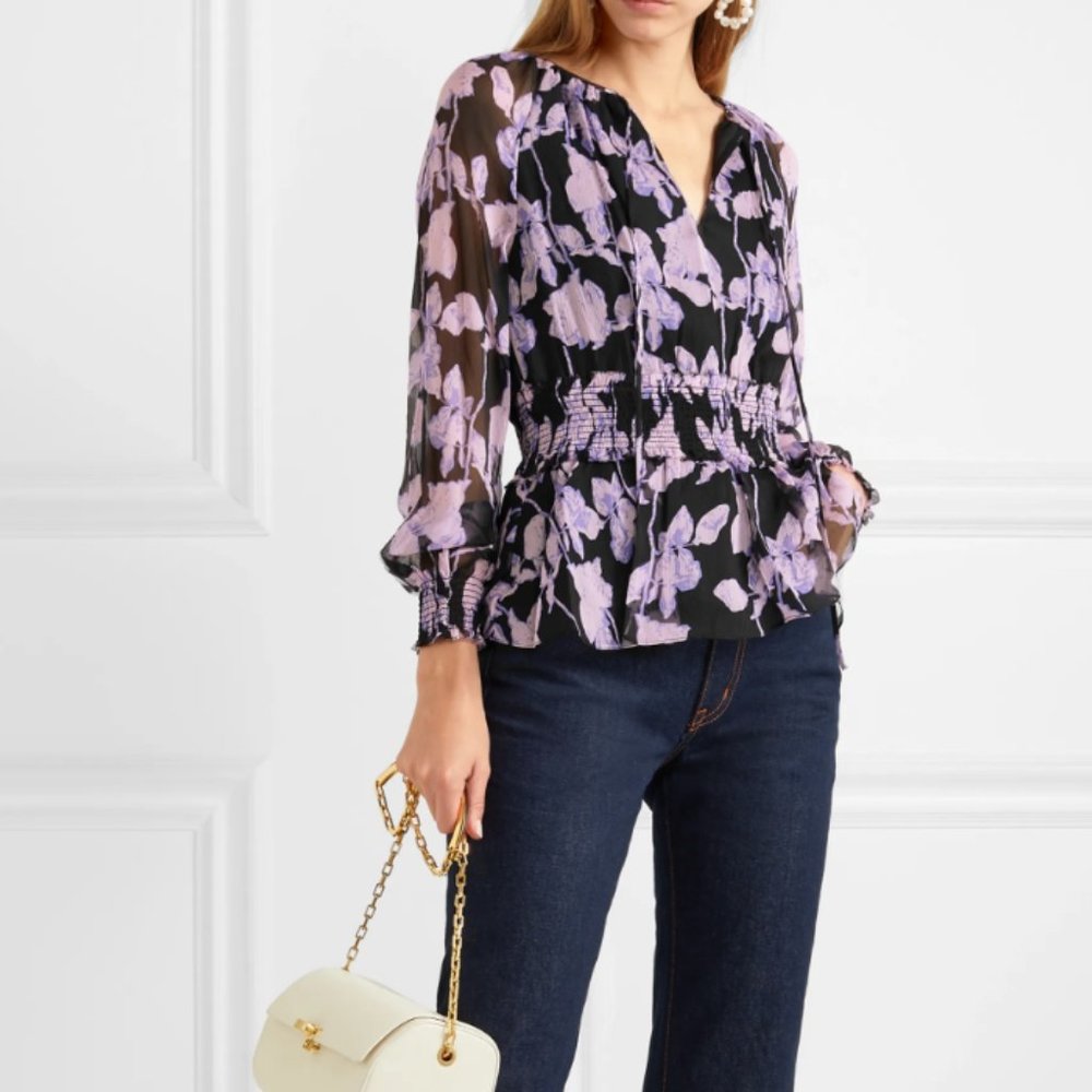Jacie Shirred Floral Chiffon Top